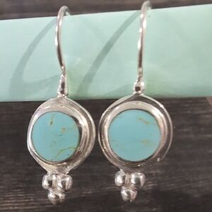 Artisan Silver Earrings with Turquoise Discs